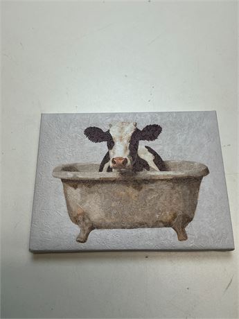 Cadre décoratif vache dans le bain – 8 x 6 po