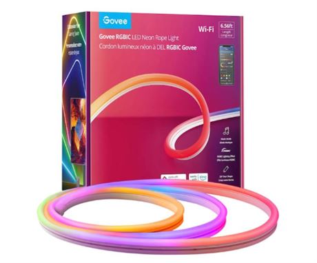 Cordon DEL néon Govee RGBIC, 6 millions de couleurs, 64 modes, 6.5pi