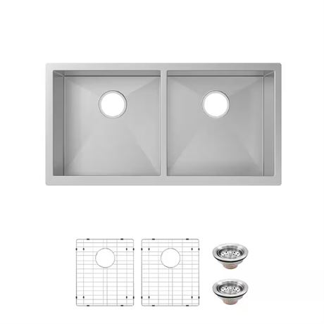 Évier inox 32 po sous-comptoir double 50/50 16 ga rayon zéro pro