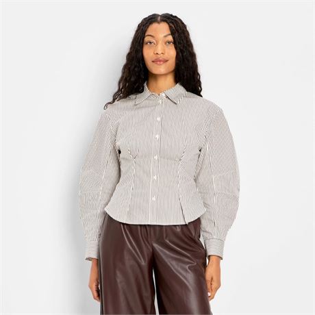 Chemise barrel manches longues boutonnée Future Collective femmes brune
