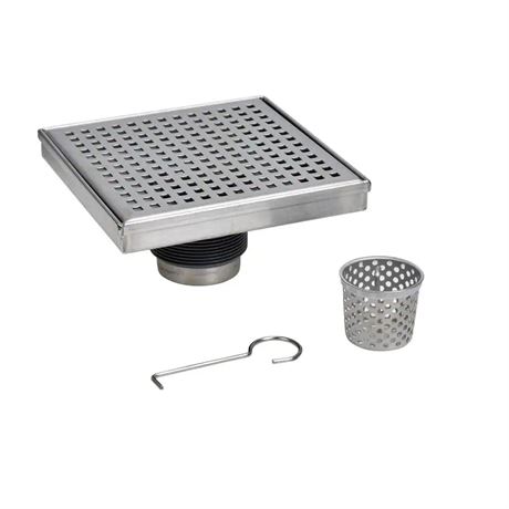 Drain de douche carré Designline inox 6 x 6 po motif carré