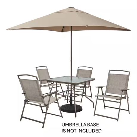 Ens. 6 pcs - salle à manger ext. StyleWell Amberview acier carré brun + parasol