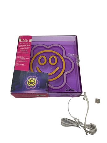 Boîte néon DEL translucide Justice smiley marguerite 7 x 7 x 1,81
