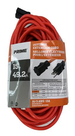 Rallonge extérieure Prime 15 m 16/3 AWG 13 A