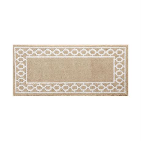 Tapis d'accent lavable antidérapant 26 x 45 po beige/blanc treillis