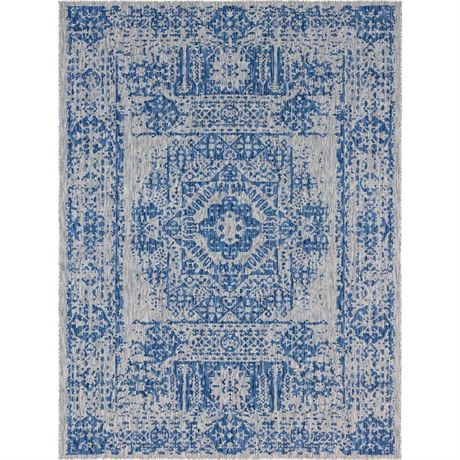Tapis extérieur Azure Blue Timeworn 9 x 12 pi