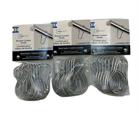 Ens. 3 paquets de 12 crochets métal Mainstays pour rideau de douche