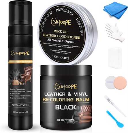 Trousse de réparation du cuir avec nettoyant et recoloration noire