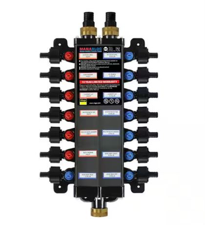 ManaBloc Collecteur de distribution polymère 1/2po x 14 ports (6 chaud/8 froid)