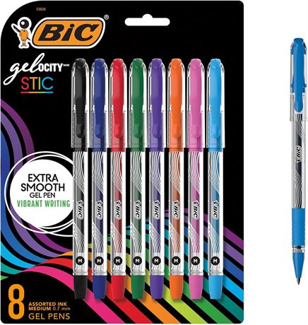 Stylos gel BIC Gel-ocity Smooth Stic 0,5 mm – paquet de 8
