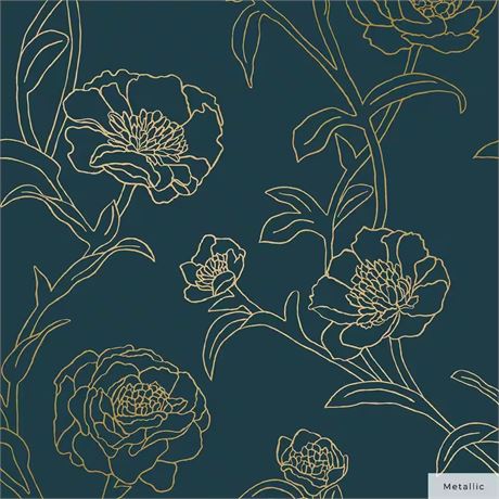 Papier peint autocollant paon bleu et or métallique – rouleau