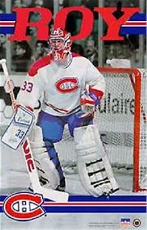 VOIR PHOTOS - 1991 Patrick Roy Canadiens de Montréal originale Starline N&B