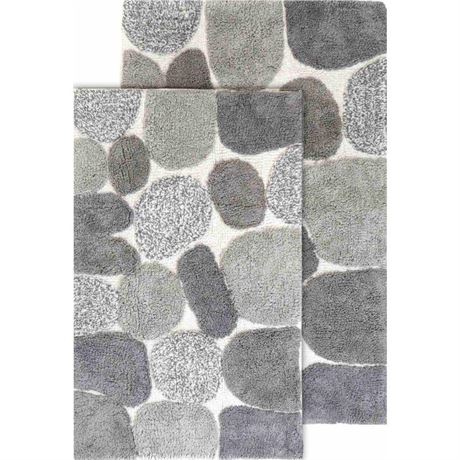 Ens. 2 pcs - tapis bain Pebbles 21 x 34 et 24 x 40 po - gris