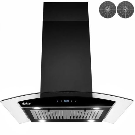 Hotte îlot AKDY 30 po 343 CFM noir avec filtre charbon