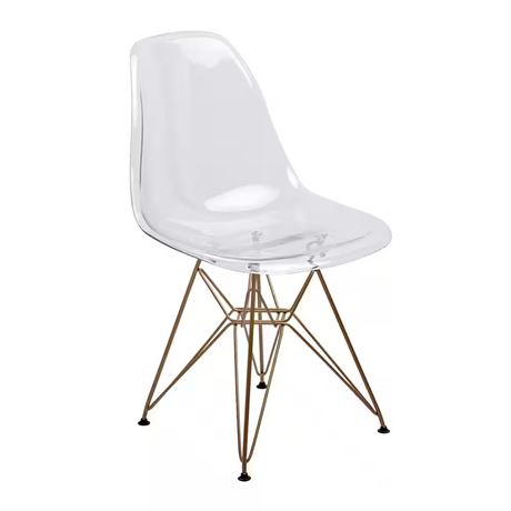 Chaise d’appoint transparente Banks sans accoudoirs – pattes dorées