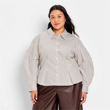 Chemise femmes 1X col manches longues coupe barrel Future Collective brun