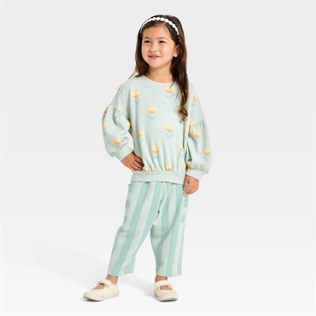 Ens. chandail à fleurs + pantalon tout-petites filles 3T C&J menthe