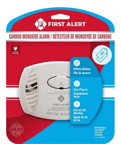 Détecteur de CO à brancher First Alert CO605 avec pile 9 V de secours