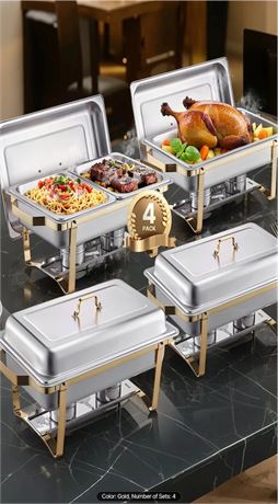 Chafing Dish en acier inoxydable avec 4 casseroles VEVOR 8Qt