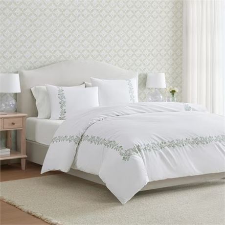 À LAVER - KING - Ens. 3 pcs édredon Martha Stewart Garden Path broderie