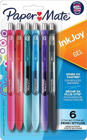 Stylos gel Paper Mate InkJoy 0,7 mm – couleurs assorties – lot de 6
