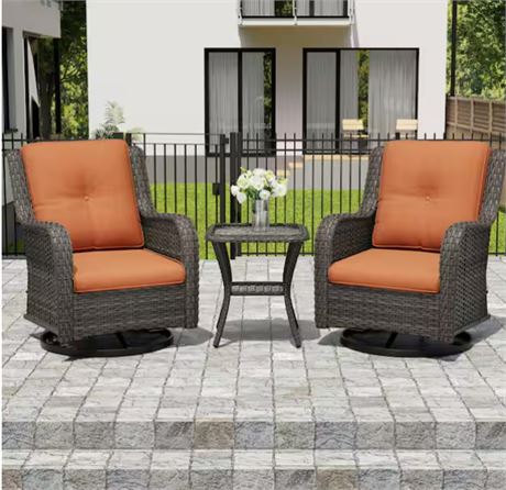 Ens. 3 pcs - berceuses/pivotantes ext. Esunny rotin brun