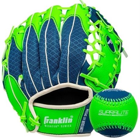 Gant Franklin Sports 9,5 po Meshtek avec balle - bleu/vert optique