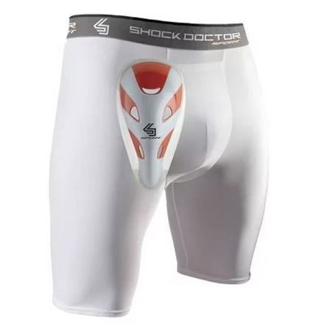 L - Short de compression Shock Doctor avec coquille adulte - blanc