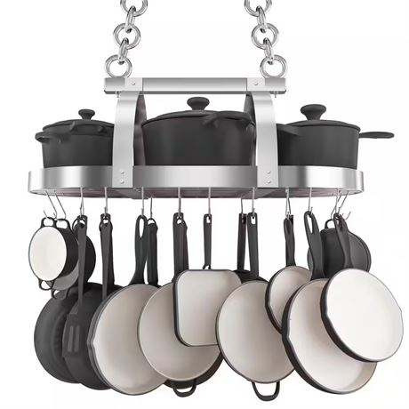 Support à casseroles plafond ovale chrome avec 20 crochets S