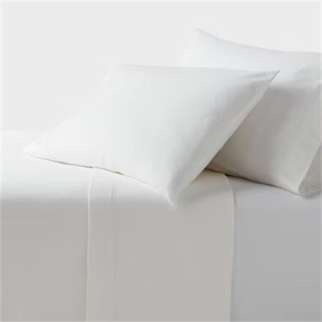 QUEEN - Ens. 4pcs draps Threshold Noël flanelle ultra douce - blanc