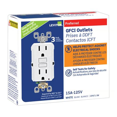 Prise DDFT duplex Leviton SmartlockPro 15 A 125 V blanche 5-15R pq 3