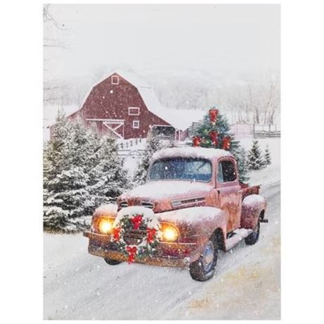 Toile murale LED camion Noël 15 po