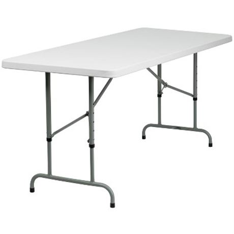 Table pliante plastique Flash Furniture 6 pi hauteur ajust. blanc granit
