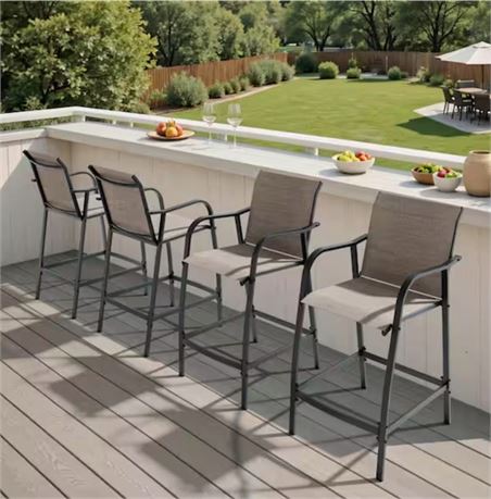 Tabouret bar patio métal ext. espresso avec accoudoirs, repose-pieds