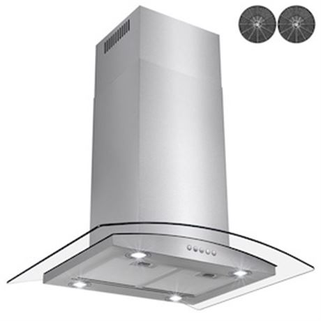 Hotte îlot convertible AKDY 30 po inox + verre + filtre charbon
