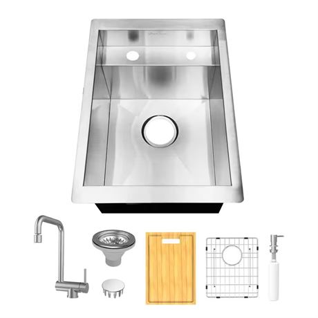 Évier bar sous-comptoir Zero Radius 15 po inox 18 ga simple bassin