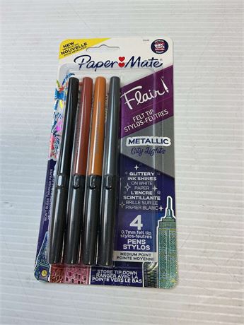 Stylos feutres Paper Mate Flair métalliques pointe moyenne 4 unités