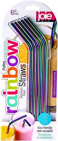 Pailles en acier inox Joie arc-en-ciel avec brosse