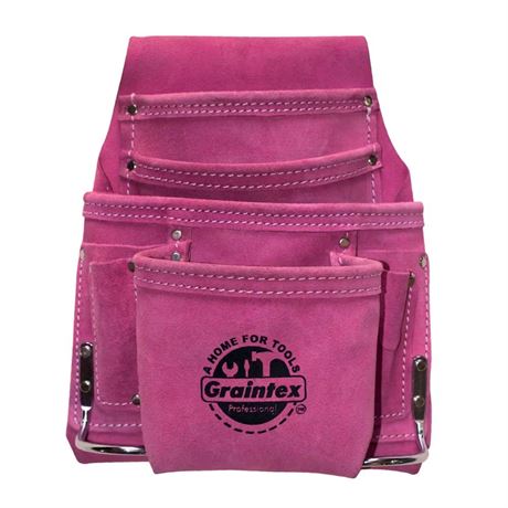 Pochette à outils en suède rose 10 poches