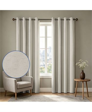 Paire rideaux mélange lin occultants à œillets, 52 x 96 - havane/beige