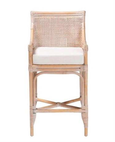 Tabouret comptoir Allen 39,4 po rotin patiné blanc