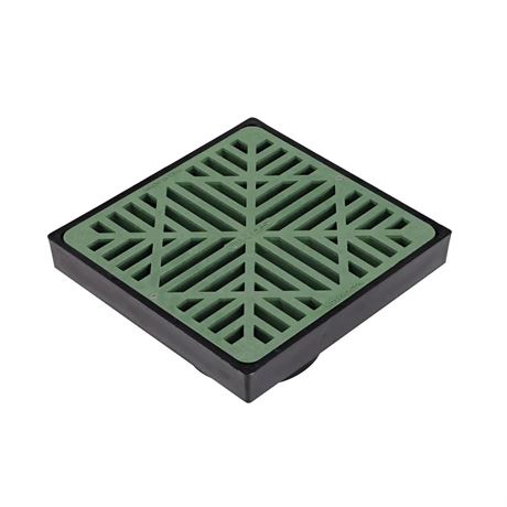 VOIR PHOTOS - Puisard carré plastique profil bas 9 po avec grille vert