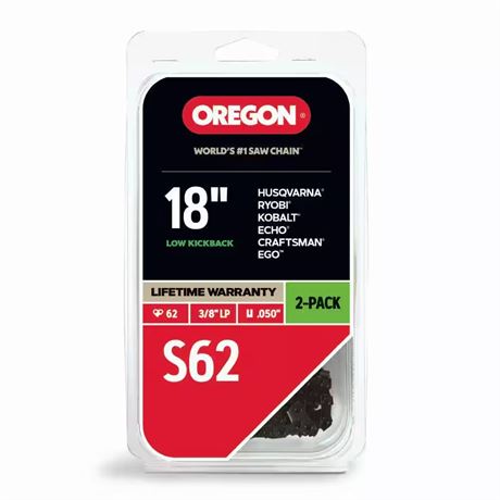 PAQUET DE 2 Chaîne scie S62 pour guide 18 po, compat. Husqvarna, Echo, Poulan