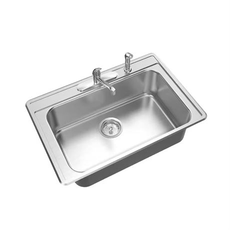 SANS ROBINET - Évier de cuisine Glacier Bay tout-en-un inox 33 po 4 trous 1 cuve