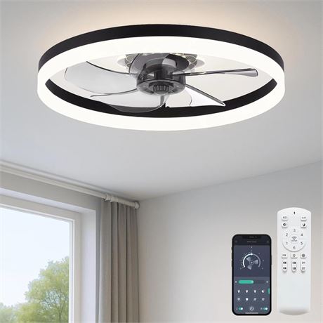 Ventilateur plafond 20 po avec lumière profil bas 6 vitesses