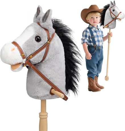 Cheval bâton en peluche HollyHOME avec roues en bois