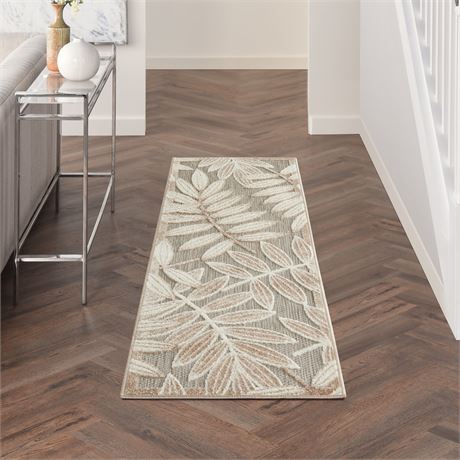 Tapis chemin int/ext Nourison Aloha 2 x 6 pi naturel floral tropical