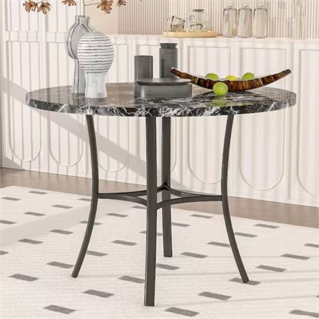 Table à manger ronde 4 personnes 4 pieds dessus bois noir 36 po métal