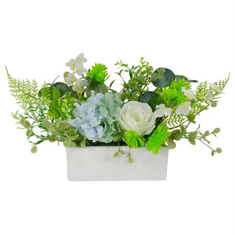 Jardinière déco Northlight vert avec hortensia, rose, eucaly