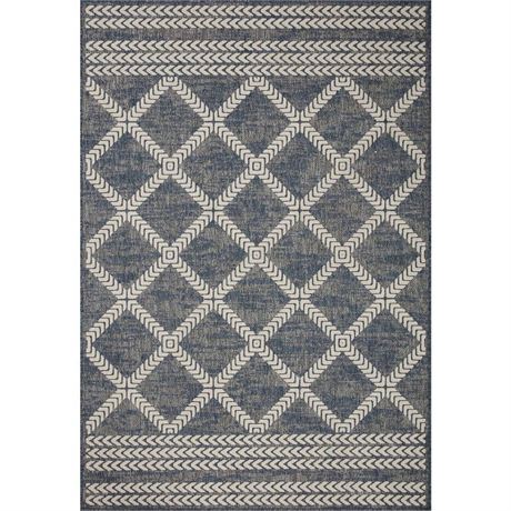 Tapis chemin int/ext Loloi Rainier denim/ivoire 2 pi 3 po x 7 pi 7 po